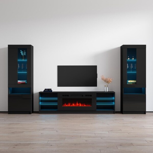 Boston 01 Electric Fireplace Modern Wall Unit Entertainment Center