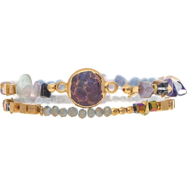 Rain  Gold Purple Glass Square Bead Bracelet Set