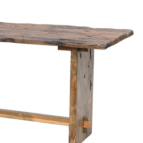 87 Inch Rustic Console Table， Live Edge Wood， Distressed Brown