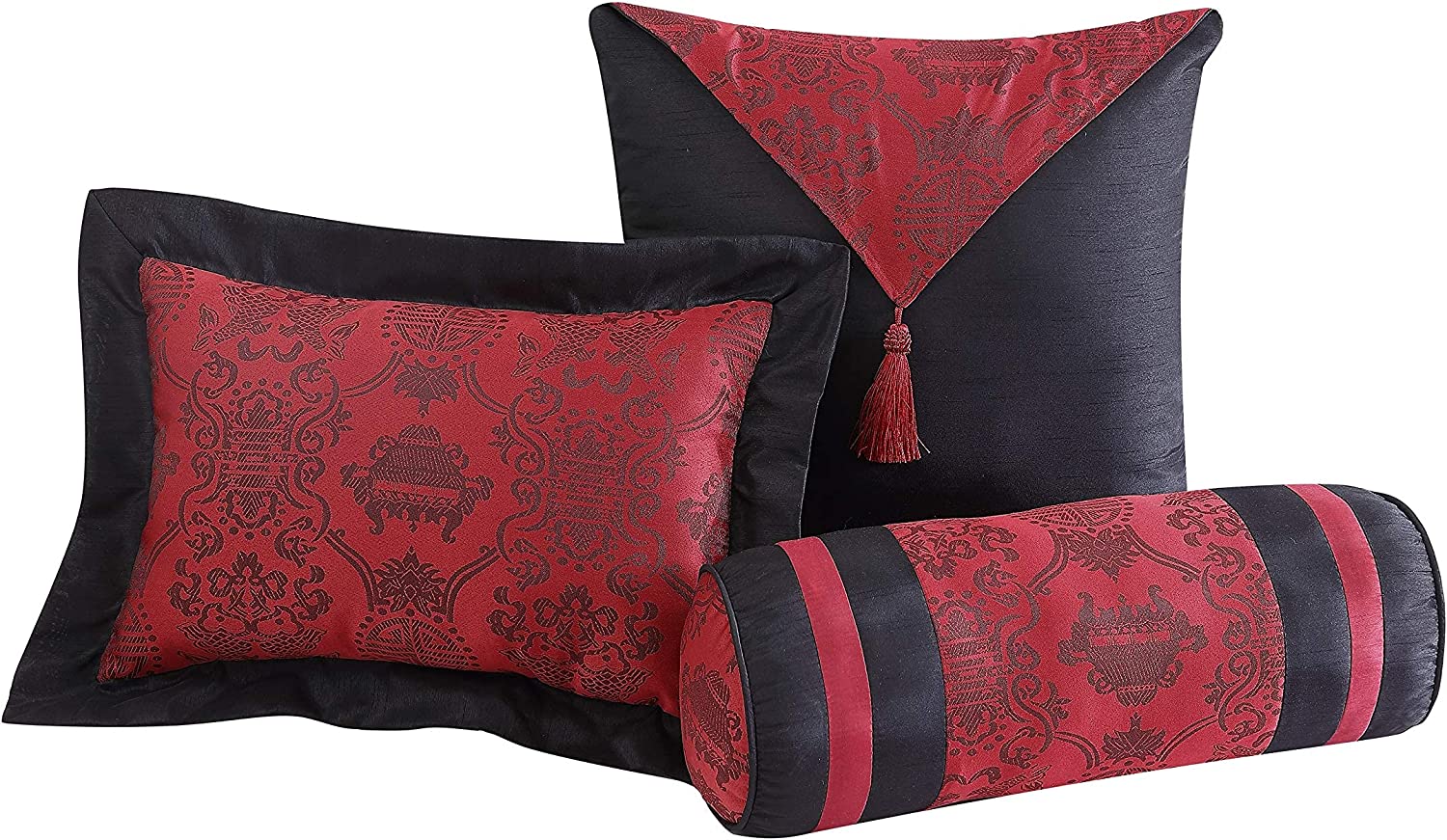 Chezmoi Collection Dynasty 7-Piece Jacquard Oriental Comforter Set， King， Red/Black