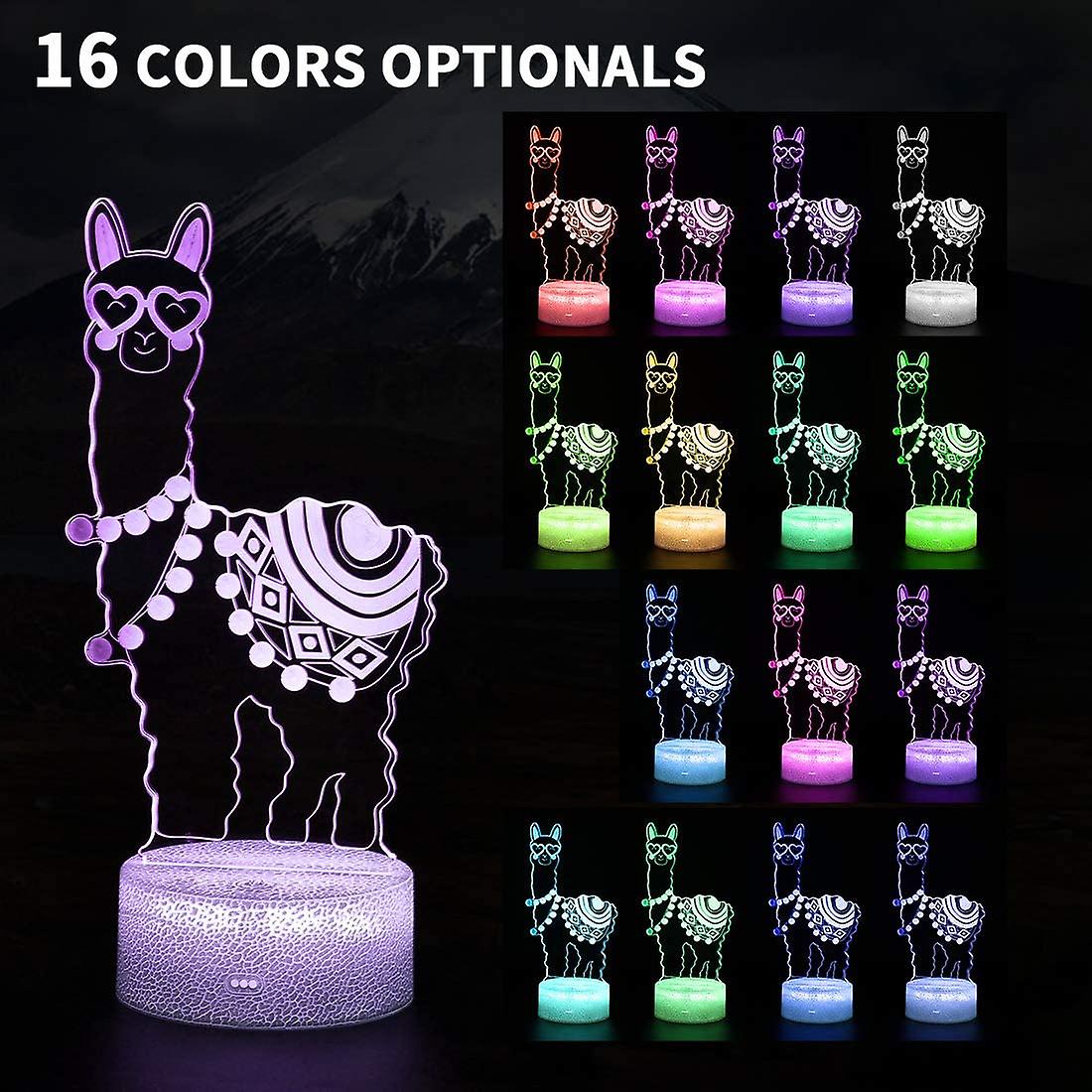 Alpaca Llama 3d Optical Illusion Lamp，16 Colors Change With Remote and Touch Control Kid Night Light Home Office Bedroom Decor As Birthday Christmas Lla