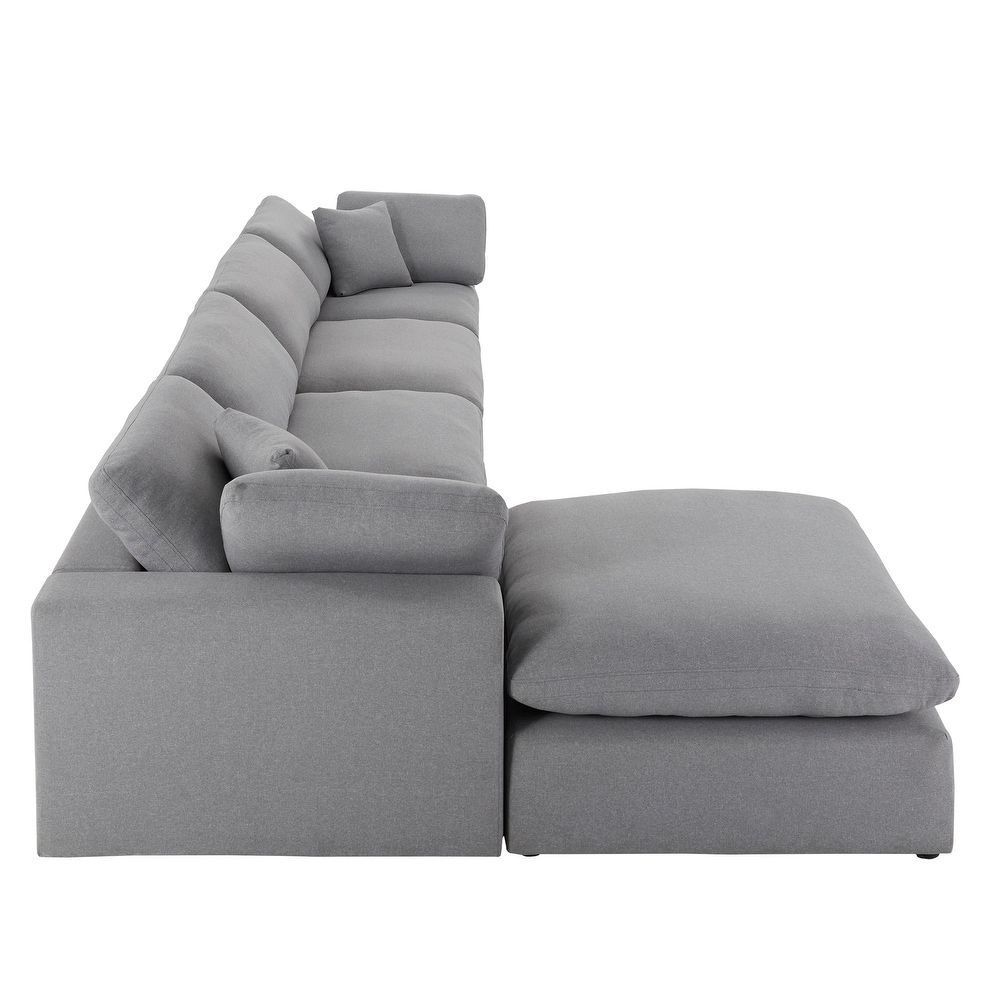 Anka Grey Linen Down Filled Cushioned Chaise Sectional Sofa with Ottoman by iNSPIRE Q Modern