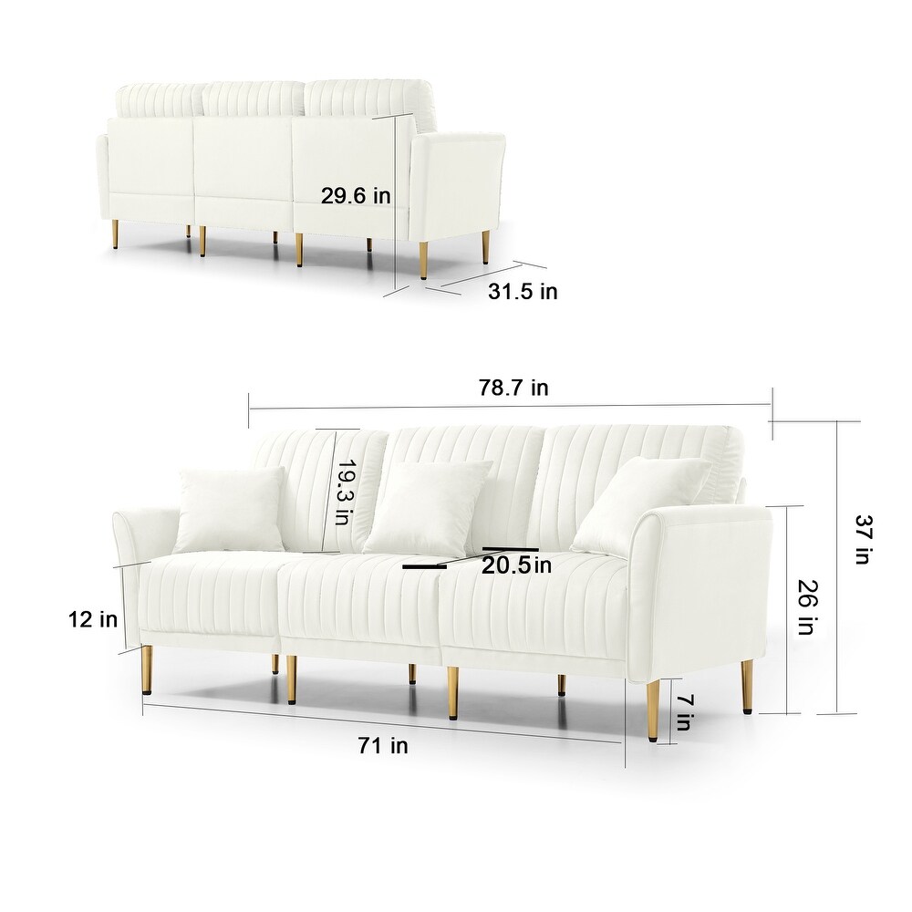 3 Piece Velvet Tufted Sectional Sofa Set w/Removable Cushions Cream