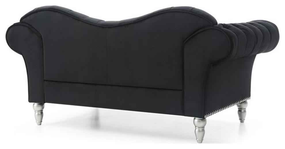 Maklaine Traditional Upholstery Velvet Loveseat in Black Finish   Traditional   Loveseats   by Homesquare  Houzz