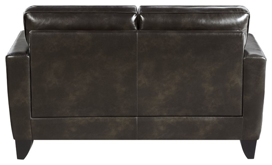 Lexicon Donegal Faux Leather Upholstered Love Seat in Dark Brown Color   Contemporary   Loveseats   by Homesquare  Houzz