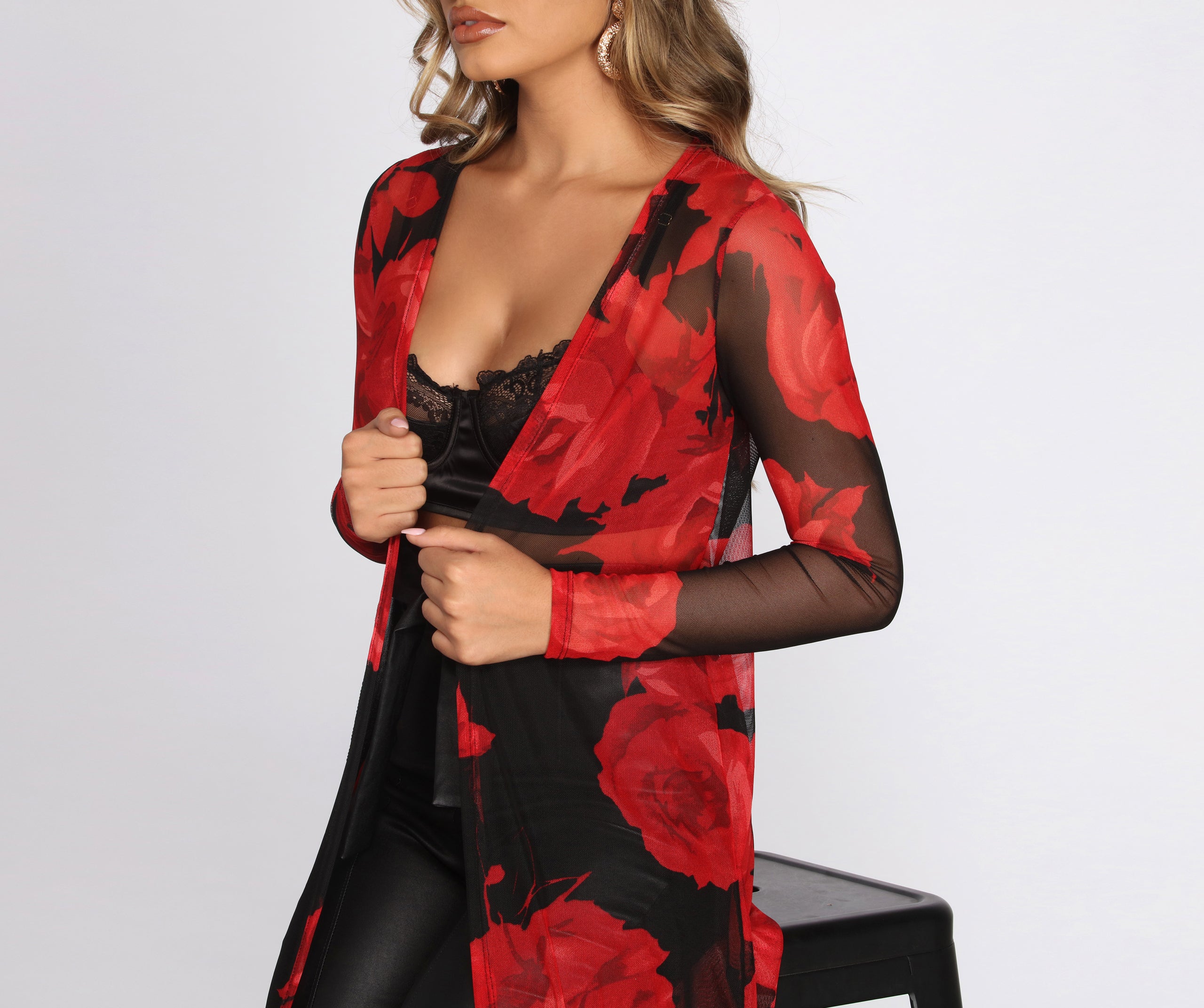 Sheer & There Mesh Floral Duster