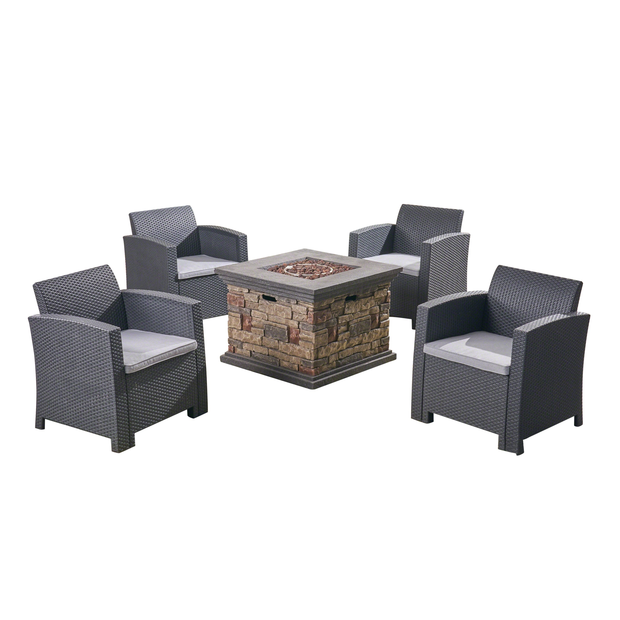 Casey Outdoor 4-Seater Wicker Print Club Chair Chat Set with Fire Pit