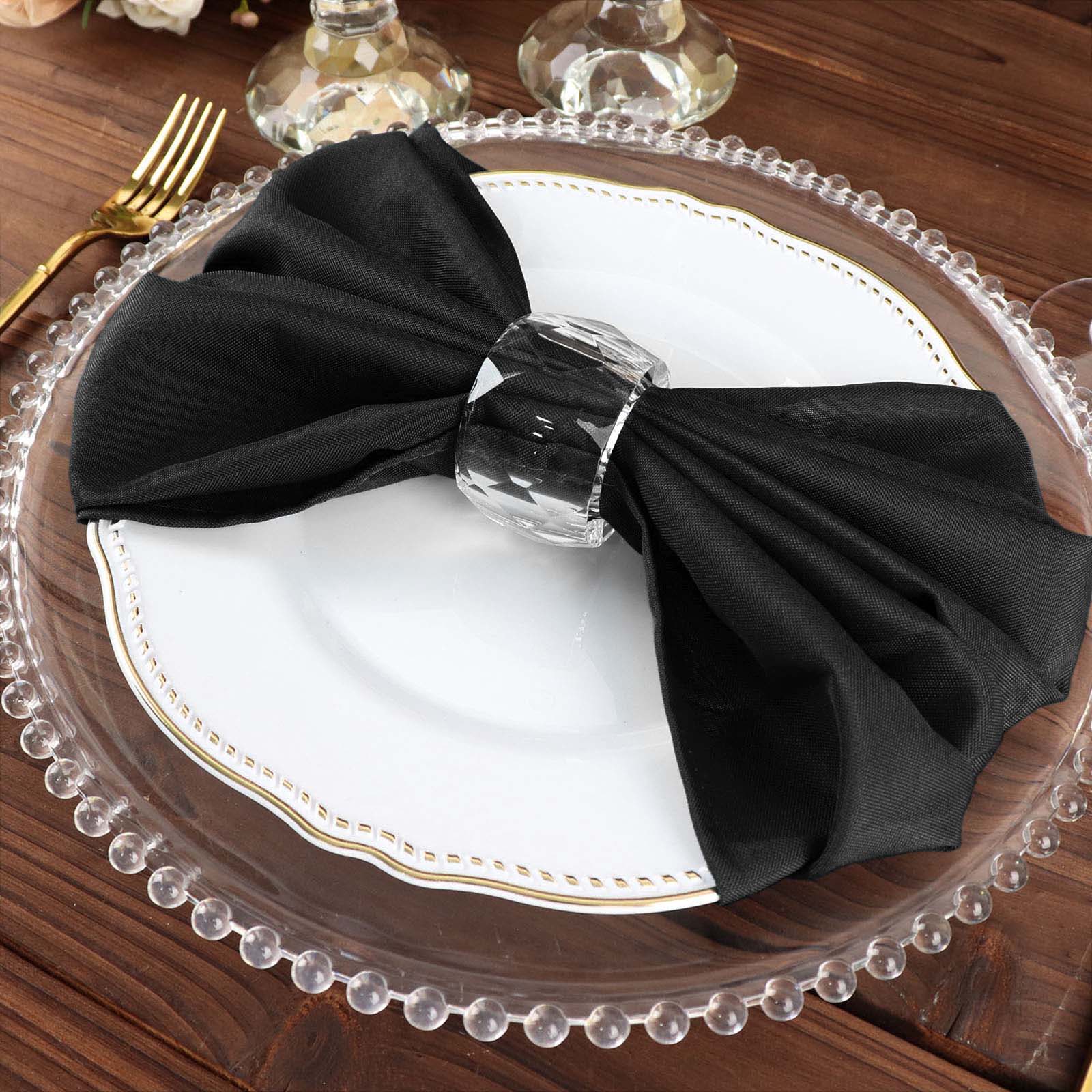 5 Pack Black Cloth Napkins with Hemmed Edges, Reusable Polyester Dinner Linen Napkins - 20