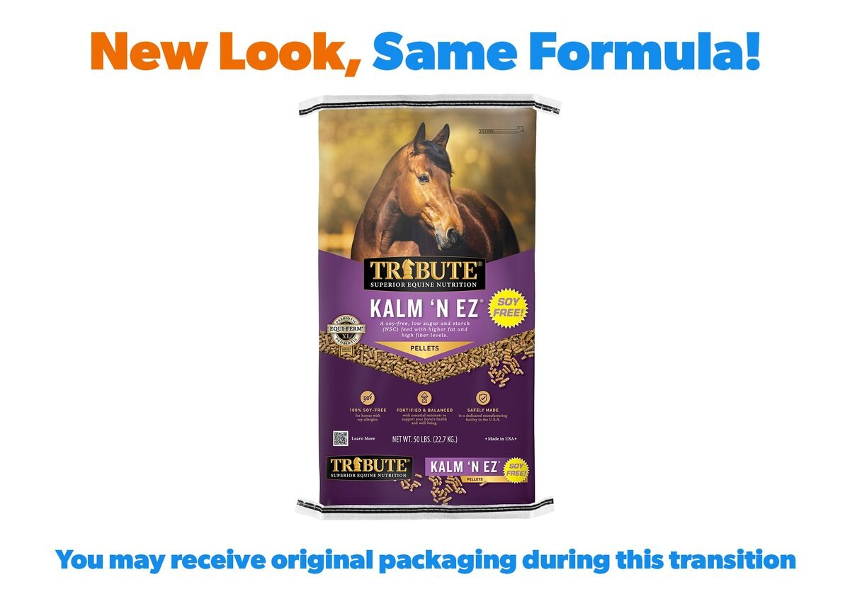 Tribute Equine Nutrition Soy-Free Kalm 'N EZ Pellet Horse Feed， 50-lb bag