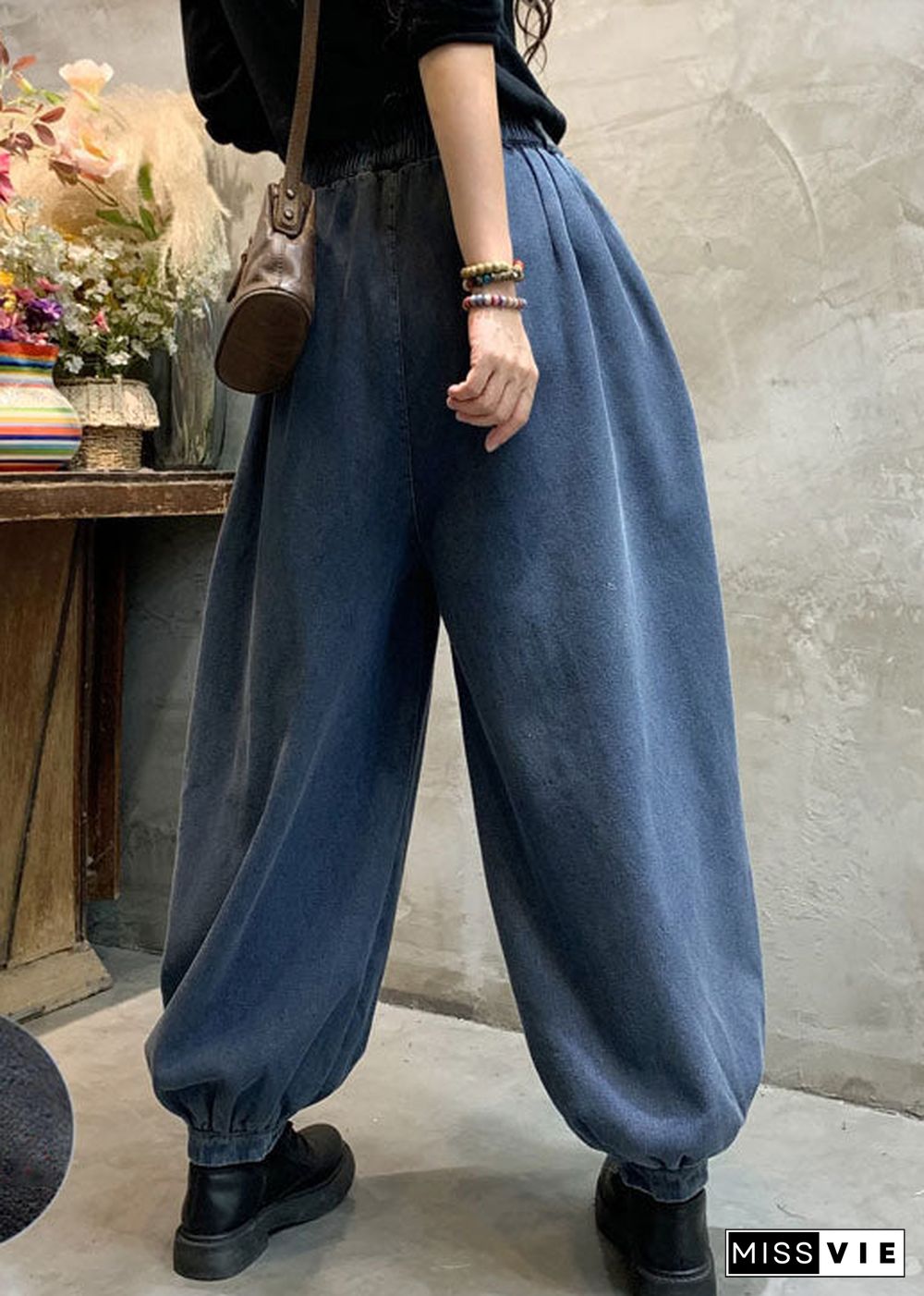 Fashion Blue denim lantern Pants Winter thick