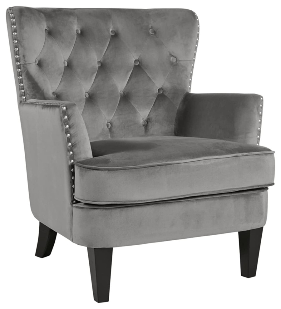 Traditional Accent Chair  Padded Seat With Diamond Button Tufted Back   Transitional   Armchairs And Accent Chairs   by Declusia  Houzz