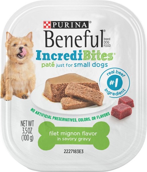 Purina Beneful IncrediBites Filet Mignon Flavor in a Savory Gravy Pate Small Wet Dog Food， 3.5-oz can， case of 10