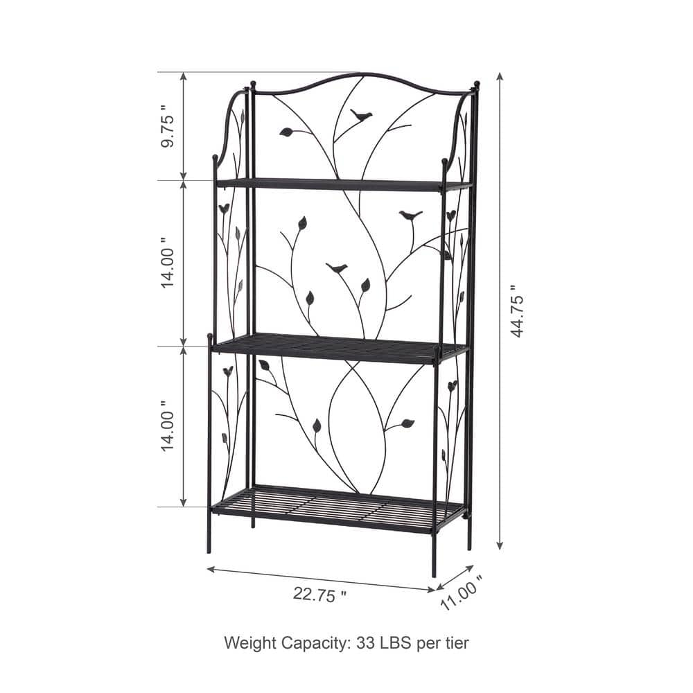 Glitzhome 44.75 in. H Black Metal Rectangular Shelf Plant Stand (3-Tiered) 2007200032