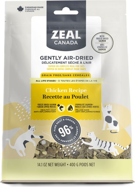 Zeal Canada Gently Chicken with Freeze Dried Salmon Flavored Air-Dried Cat Food， 14-oz bag