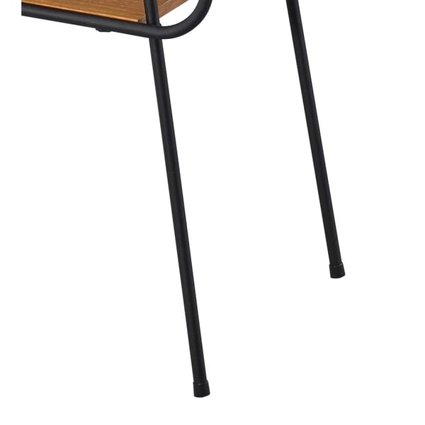 Metal and Wooden End Table with 2 Bottom Shelves， Brown and Black