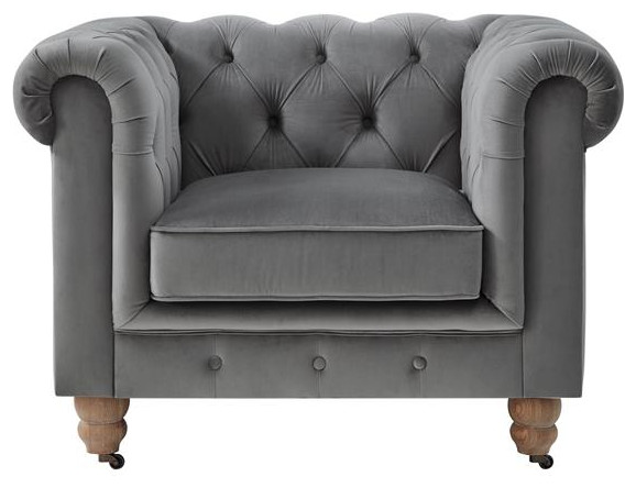 Londynn Club Chair Dark Gray Velvet 42L x 33.5W x 30.3H Button Tufted Rolled Arm   Traditional   Armchairs And Accent Chairs   by Homesquare  Houzz