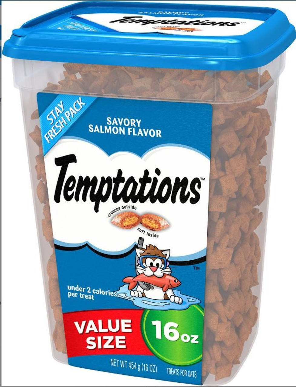 Whiskas Temptations Savory Salmon Flavor Cat Treats 16oz Tub