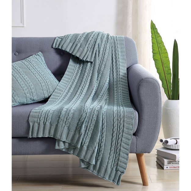 Home Dublin Cable Knit Throw Blanket Blue Vcny