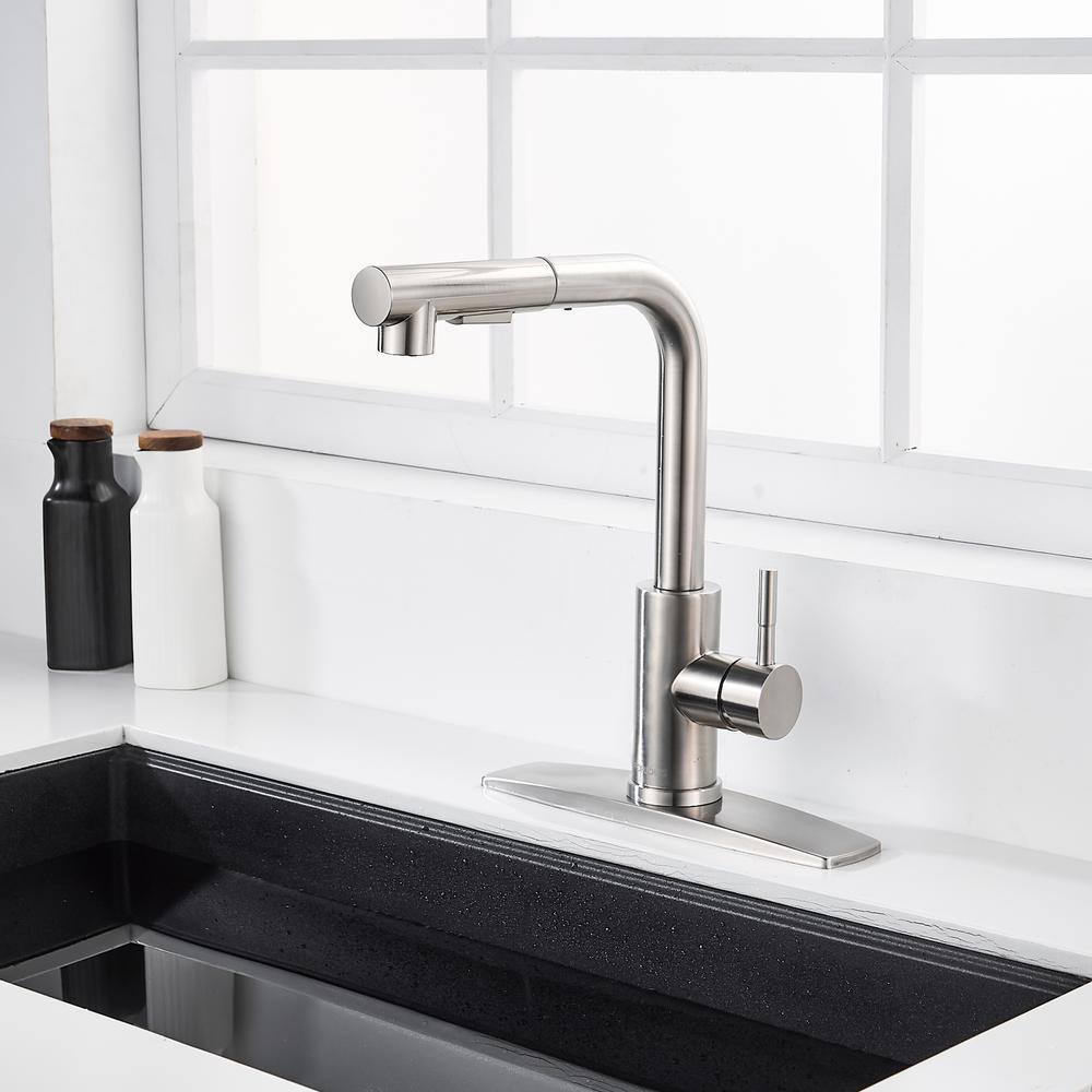 FORIOUS Single-Handle Kitchen Sink Faucet with Pull Down Sprayer Kitchen Faucet in Brushed Nickel HH0025BN