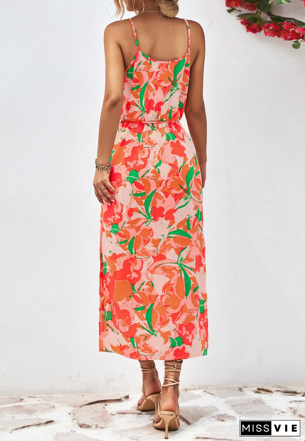 Abstract Floral Print V Neck Dress