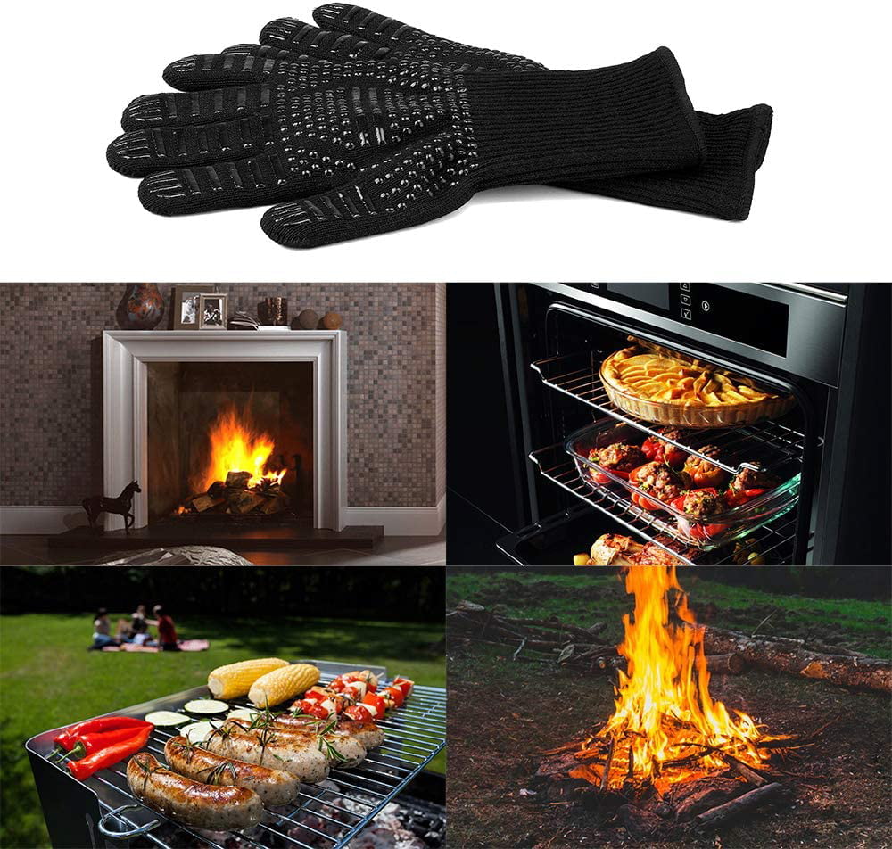 Swtroom Set of 2 Oven Gloves， 932°F Heat Resistant Gloves， XL Size Grill Gloves， Non-Slip Silicone BBQ Gloves， Kitchen Safe Cooking Gloves for Men， Oven Mitts，Smoker，Barbecue，2 pieces  (Black)