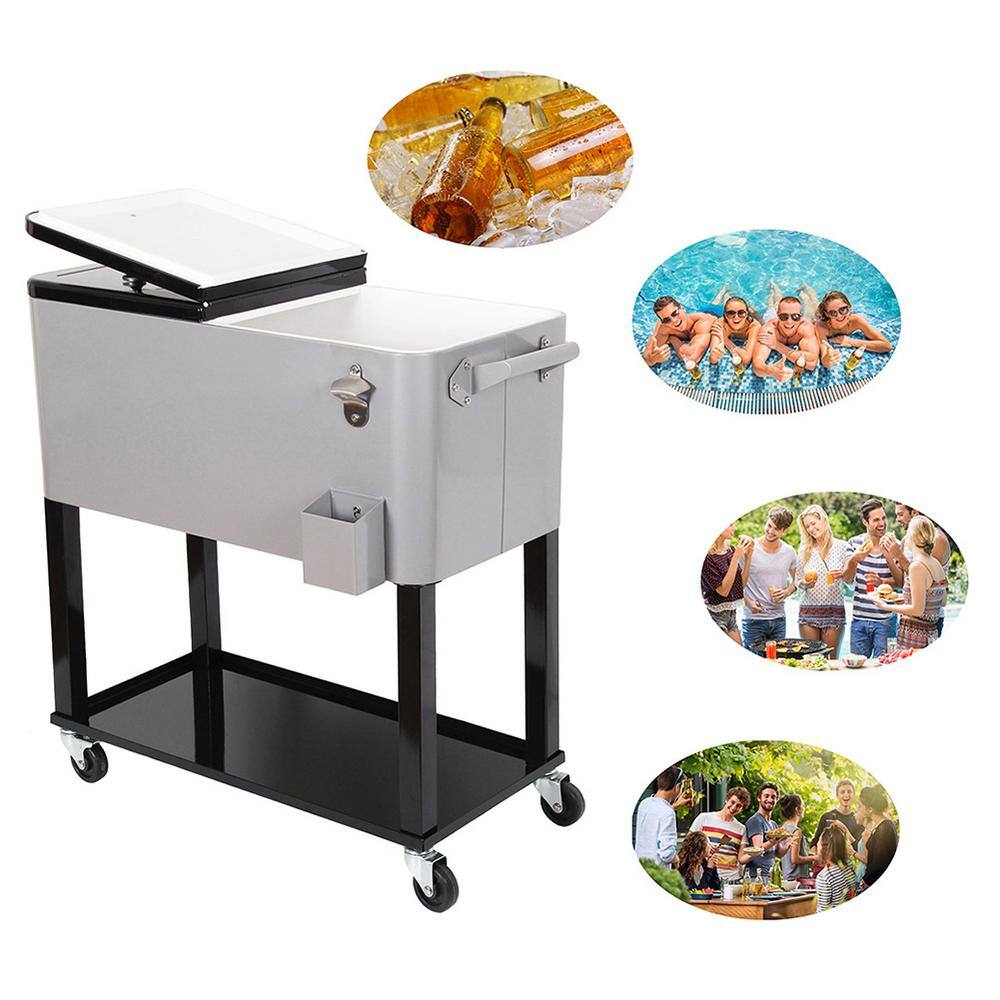 UPHA 80 Qt. Stainless Steel Rolling Patio Cooler with Wheels in Silver HD-COOLER-SILVE