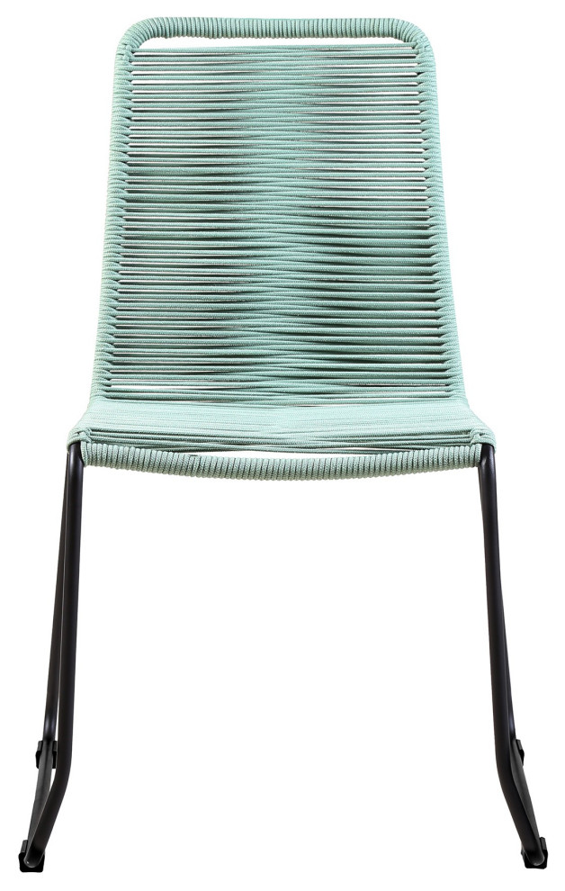 Benzara BM236922 Metal Frame Patio Dining Chair With Fishbone Rope Weaving  Blue   Beach Style   Outdoor Dining Chairs   by Virventures  Houzz