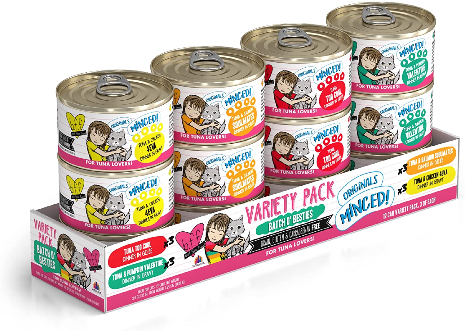 Weruva Wet Cat Food Best Feline Friend (B.F.F.)， Batch 'O Besties Variety Pack， 3oz Can (Pack of 12)