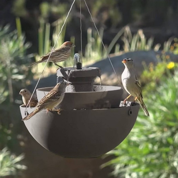 3 in 1 Polyresin Fountain Planter And Bird Feeder Taupe Bernini