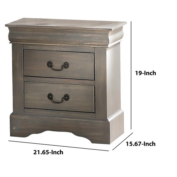 Wooden Two Drawer Nightstand In Antique Gray Finish - - 25688055