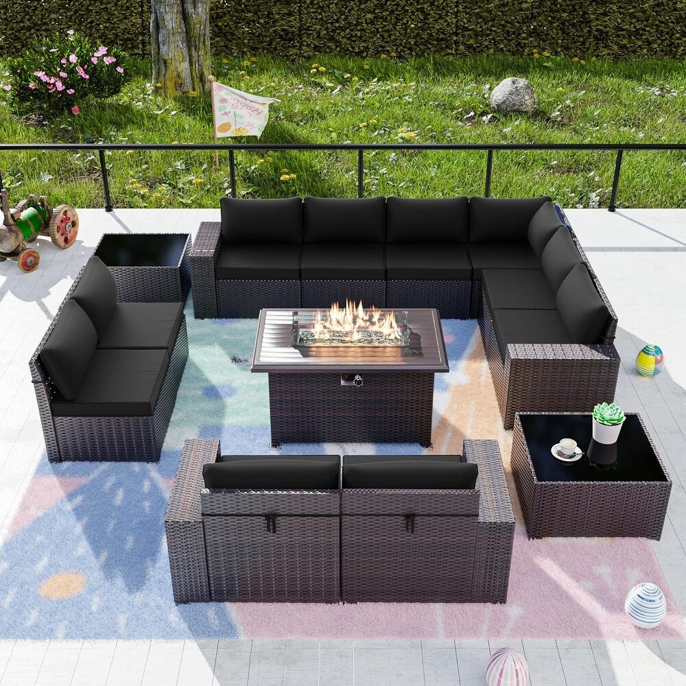 Kullavik 13 Pieces Outdoor Patio Furniture Set with Fire Pit Table