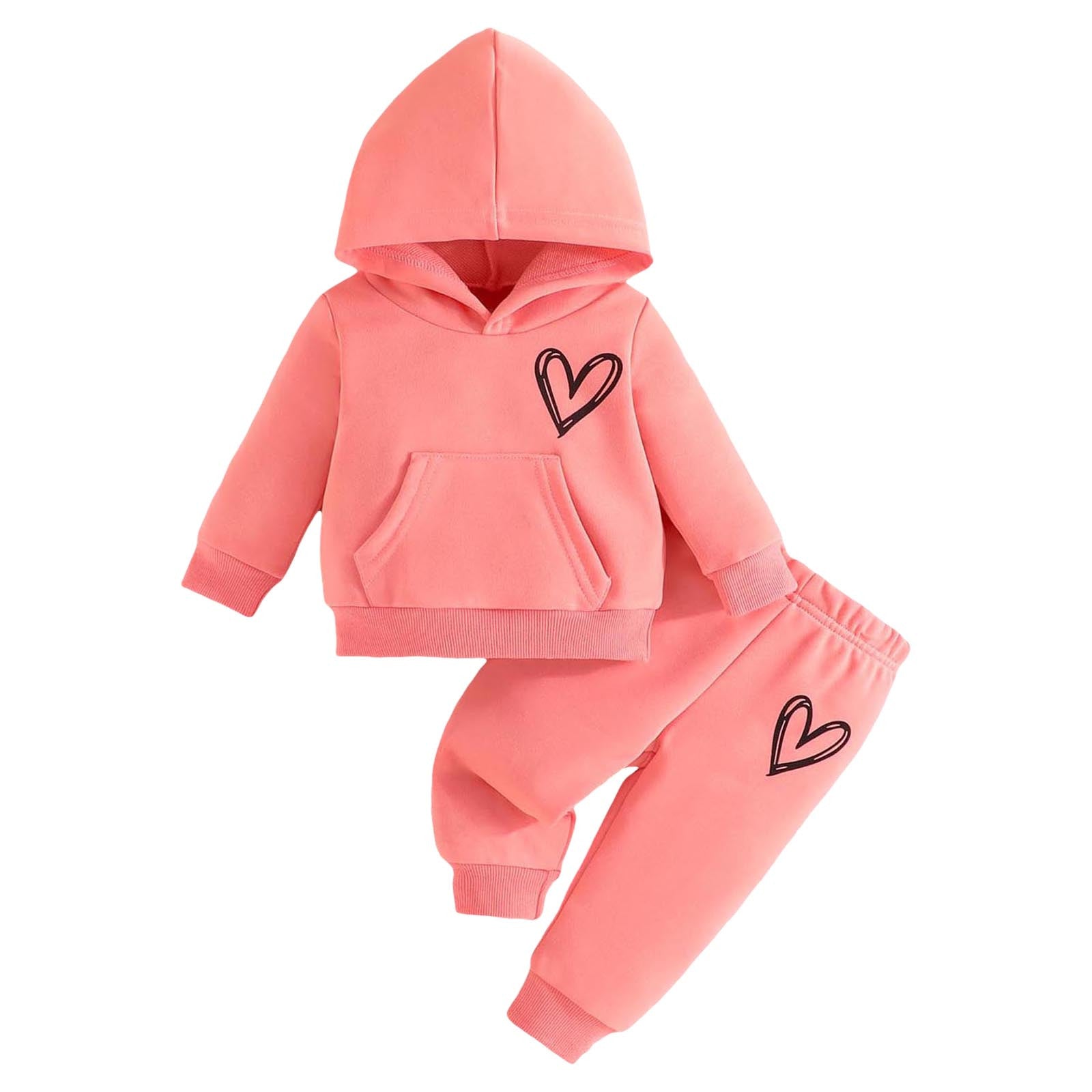 2023 Winter Children Hooded Tracksuits Suits 3-24M Toddler Boys Girls Clothing Suit Heart Print Sweatshirt And Sports Pants Set