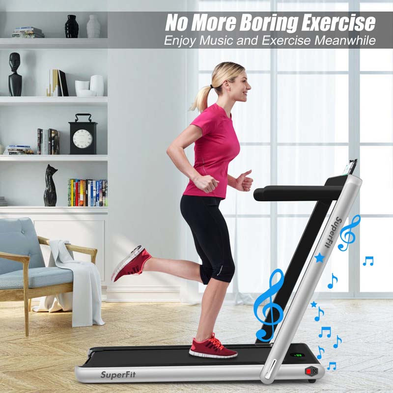 2 in 1 Folding Electric Treadmill for Home Gym, 2.25HP Under Desk Treadmill, Portable Walking Running Machine with Bluetooth Speaker