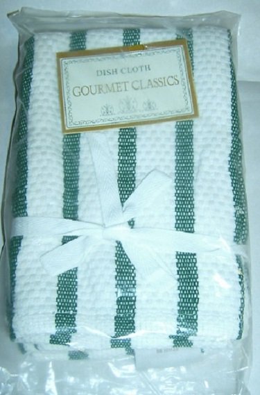 Kitchen Dish Cloths Gourmet Classics Casserole Stripe  2pc set  HUNTER GREEN  (02623HG)