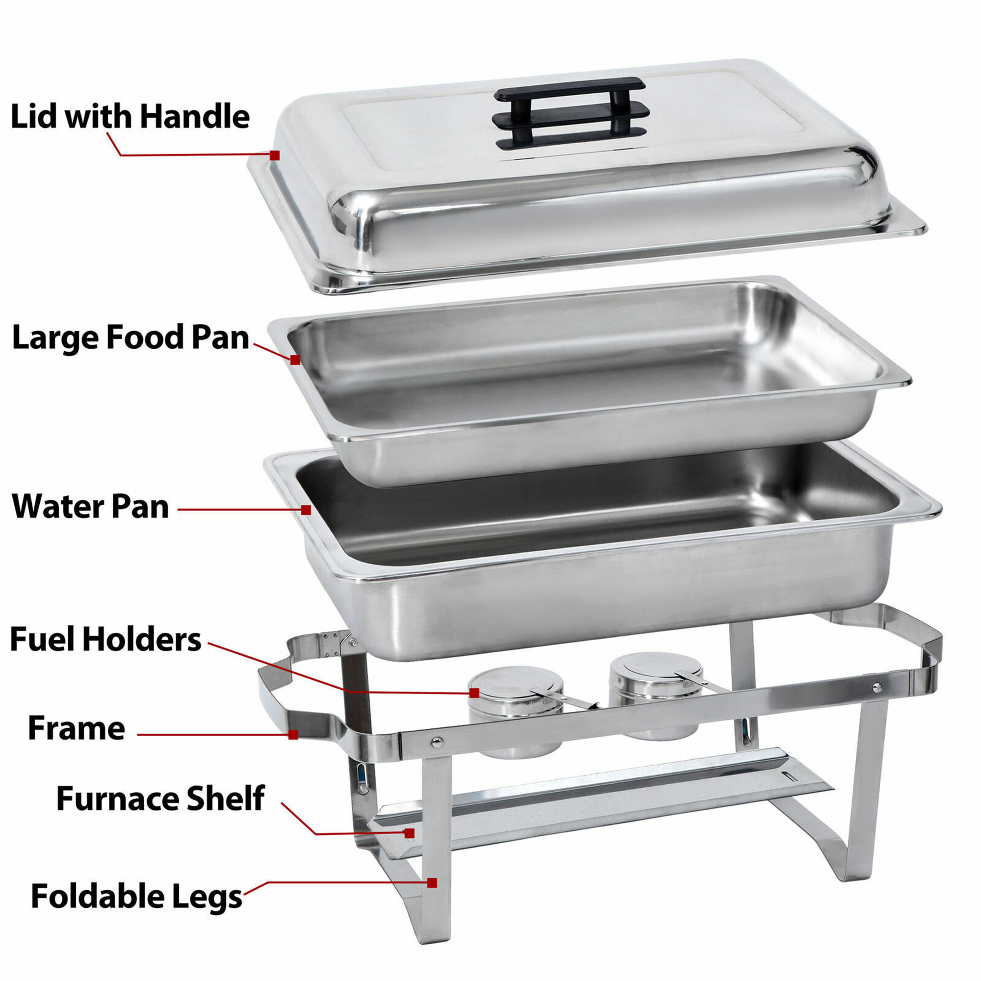 DODOING 2 Pack 8 Quart Stainless Steel Chafing Dishes Buffet Set， Silver Rectangular Catering Chafer Warmer Set for Kitchen Party Banquet Dining