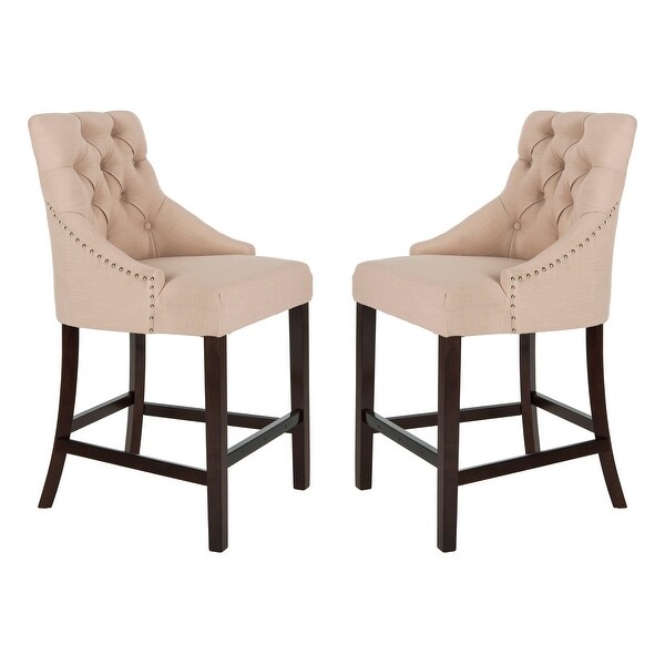 SAFAVIEH 26- Inch Eleni Beige/ Espresso Tufted Counter Stool (Set of 2) - 22.5