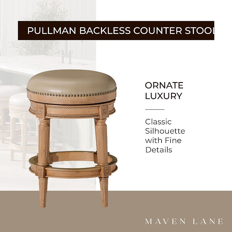 Maven Lane Pullman Counter Stool In Oak Finish W/ Avanti Bone Vegan Leather