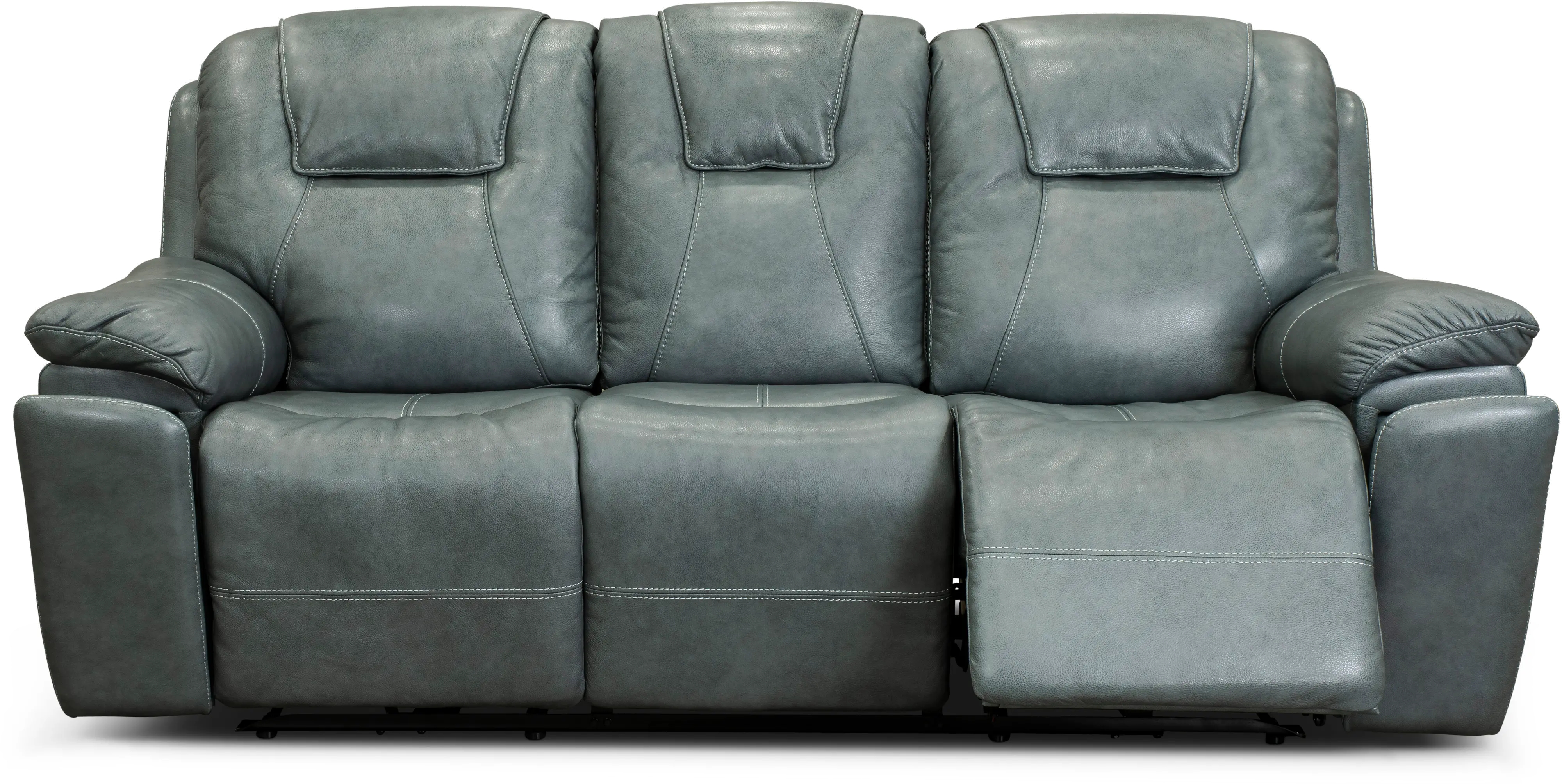 Chandler Blue Gray Power Reclining Sofa with Hidden Cup Holders