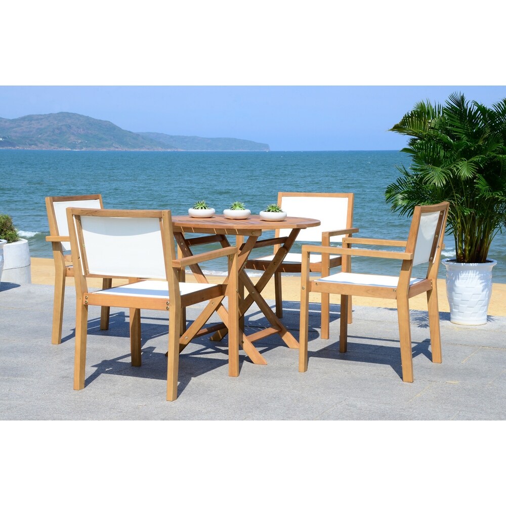 SAFAVIEH Outdoor Living Chante 35.4 Inch Dia Round Table 5 Piece Dining Set