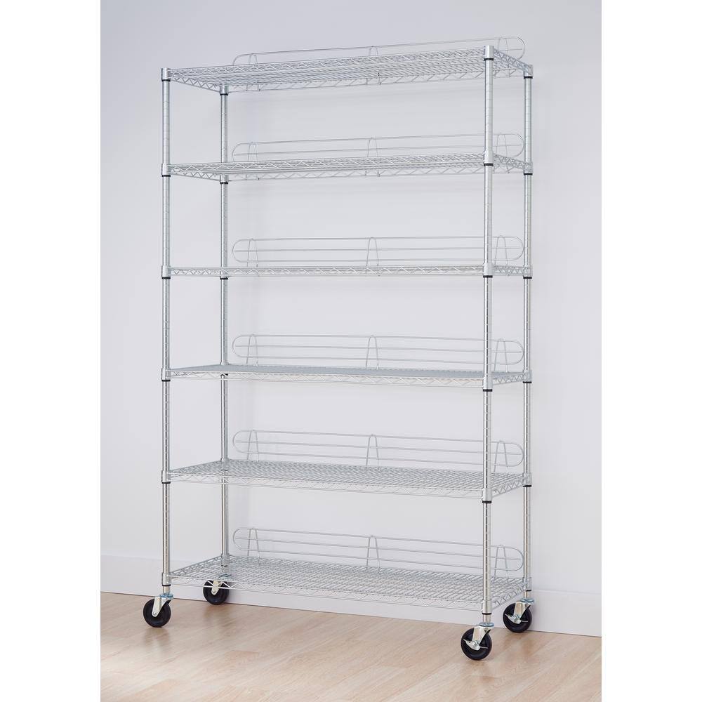 TRINITY EcoStorage Chrome 6-Tier Rolling Steel Wire Shelving Unit (48 in. W x 77 in. H x 18 in. D) TBFC-0907