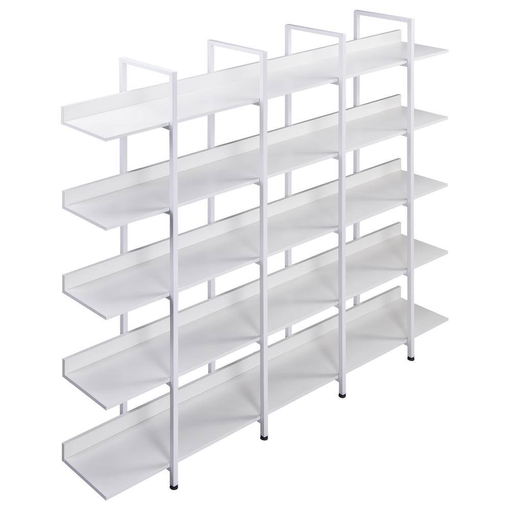 Harper  Bright Designs 70.9 in. H x 70.9 in. W White Industrial Style 5 Tier Open Bookshelf with Metal Frame FSX005AAK