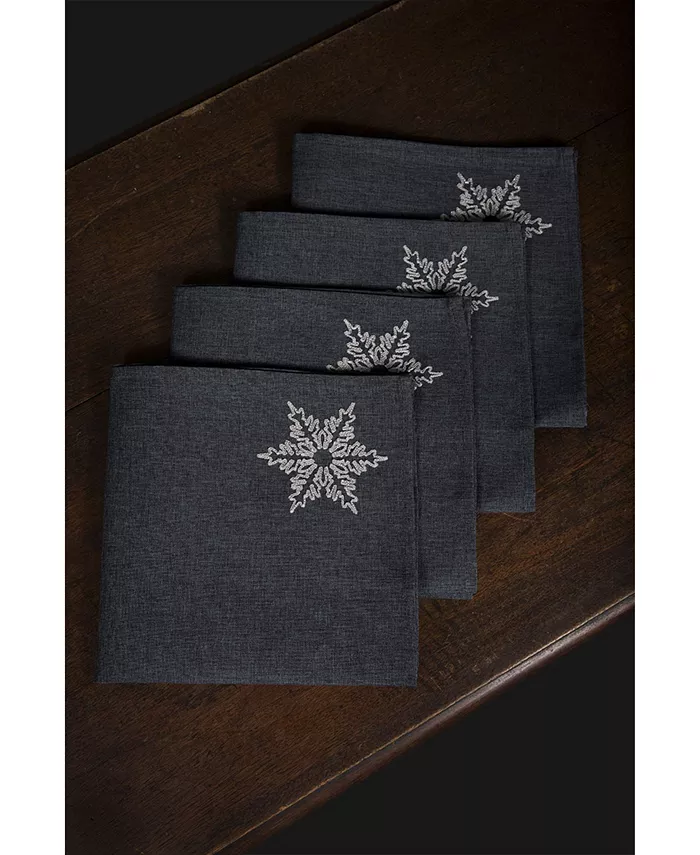 Xia Home Fashions Glisten Snowflake Embroidered Christmas Round Placemats 16 Round Set of 4