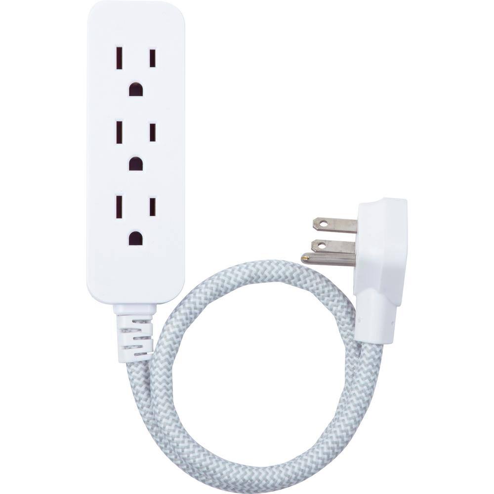 GE 3-Outlet Power Strip with 6 in. Braided Extension Cord Surge Protector Gray and White 45190