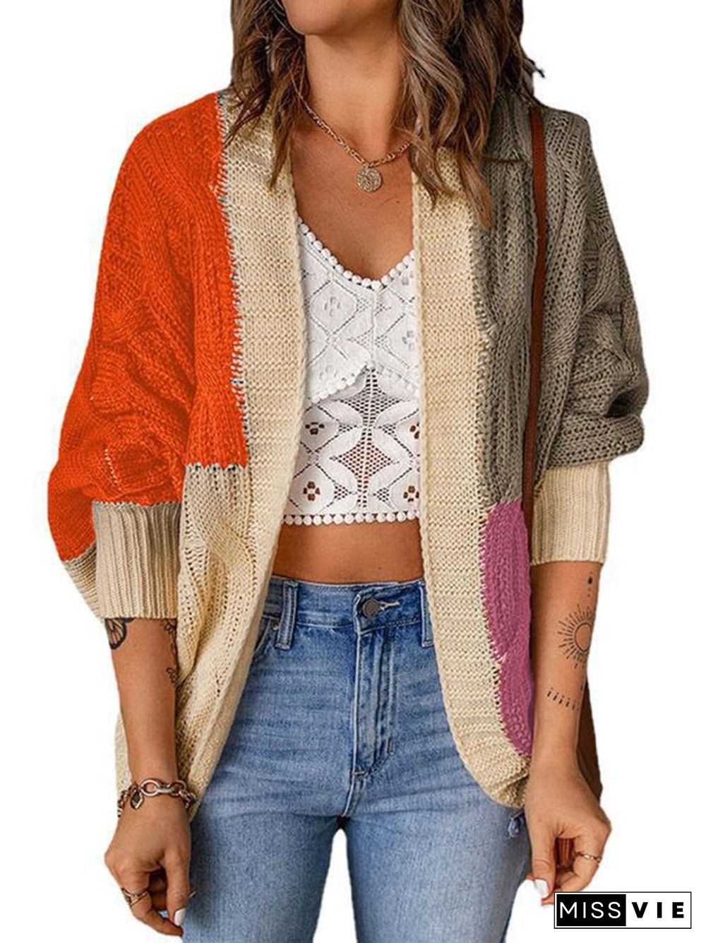 Stylish Colorblocked Knit Cardigan Sweater Jacket