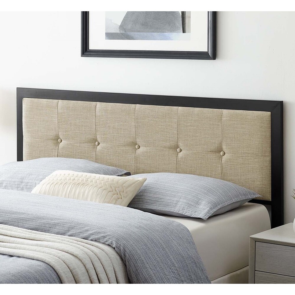 Waldorf Modern Beige Fabric Button Tufted Upholstered Twin Size Metal Headboard