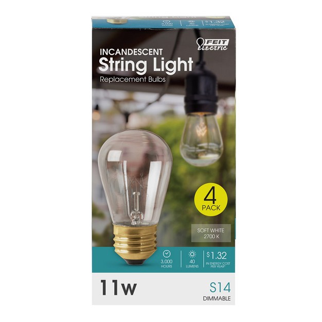 Feit Electric 11 W S14 Decorative Incandescent Bulb E26 medium Soft White 4 Pk