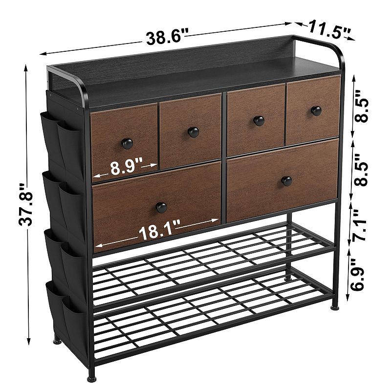 REAHOME 6 Fabric Drawer Dresser with 2 Tier Storage Shelf and Pockets， Espresso