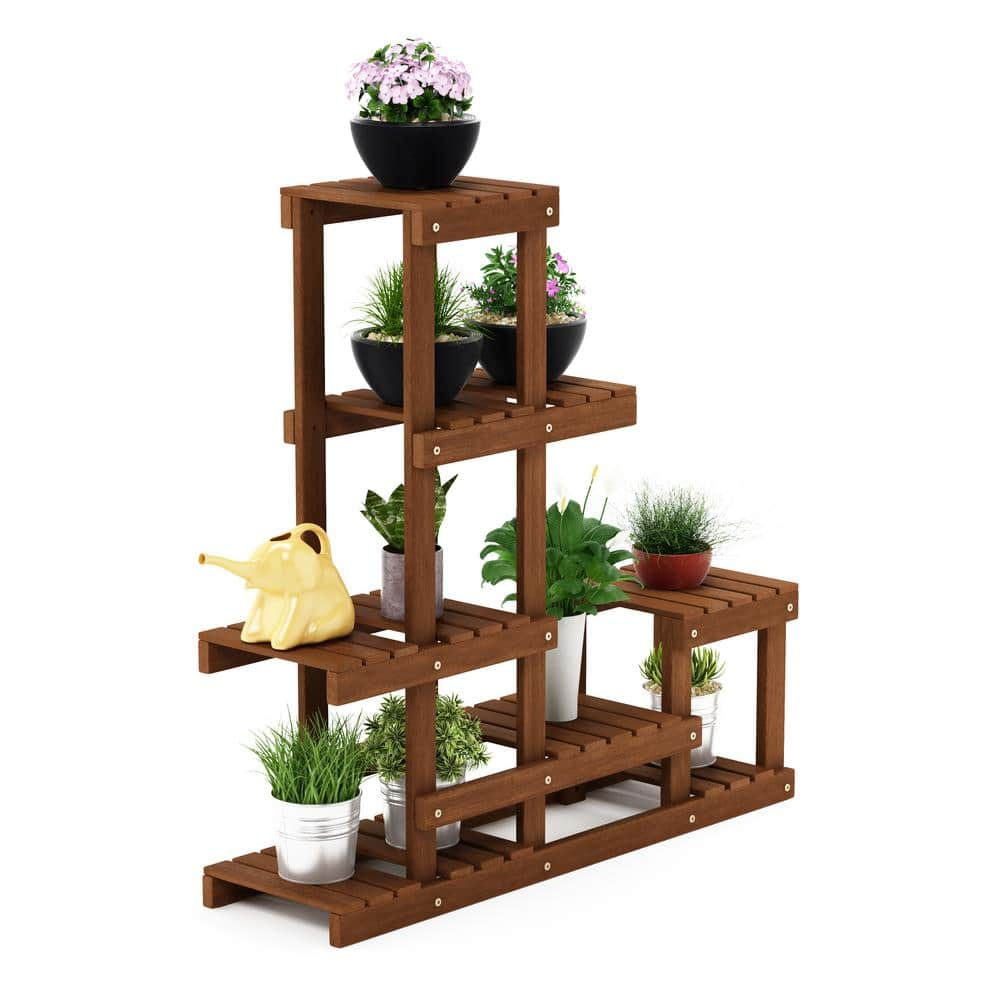 Furinno Tioman Natural Color Hardwood Flower Stand Accent Shelf FG18451