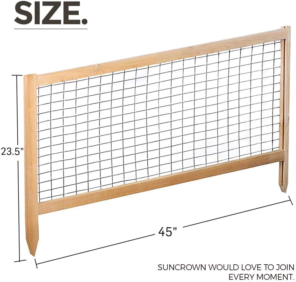 SUNCROWN 4 Piece Wooden Frame Metal Garden Fence Kit, Decorative Metal Garden Fencing