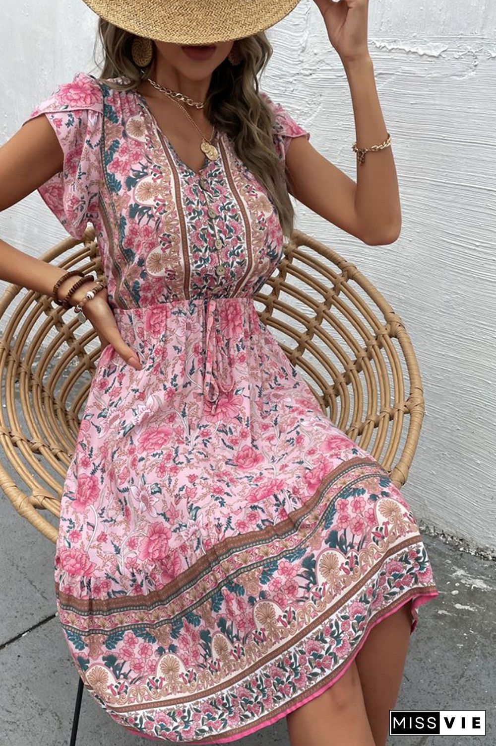 Bohemian Floral Print Dress Wholesale